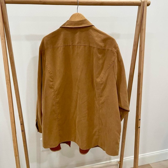 Vintage Faux Suede Oversized Button Up Collared Shirt in Camel Tan - Picture 5 of 5